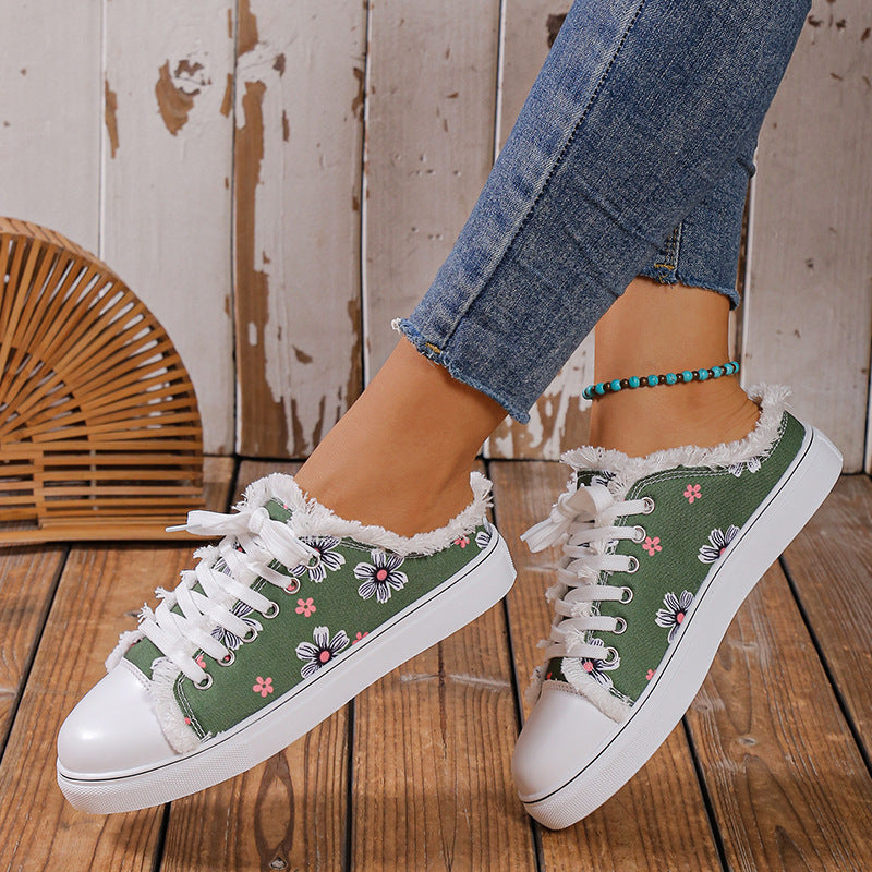 Spring And Autumn New Casual All-match Flat Lace-up Plus Size Low-top Canvas Shoes For Women  Sneakers