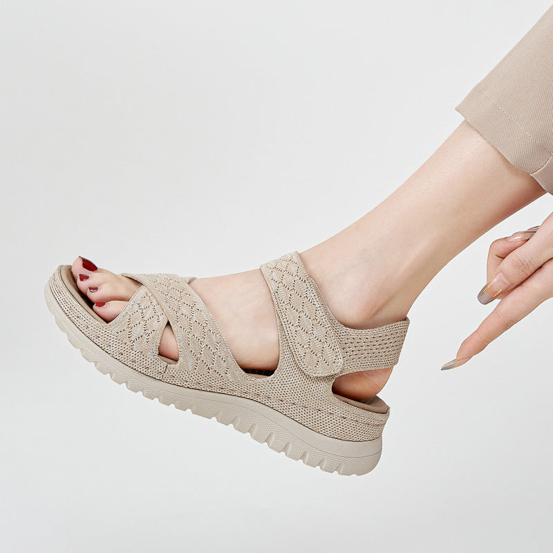 Sports and leisure sandals with Velcro hollow out thick soled women's casual shoes  walking shoes