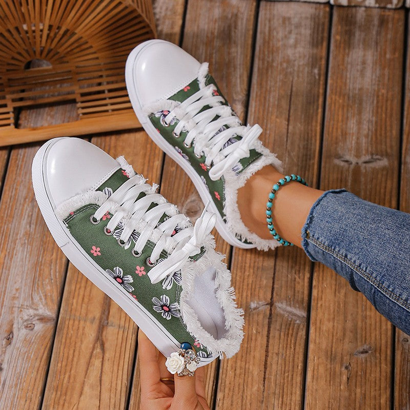 Spring And Autumn New Casual All-match Flat Lace-up Plus Size Low-top Canvas Shoes For Women  Sneakers