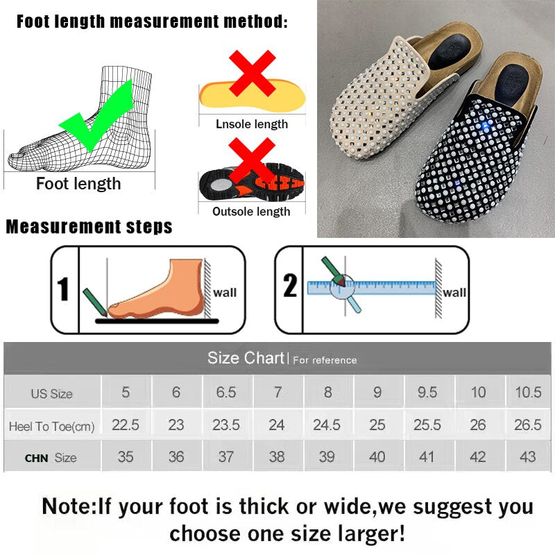 Mules Slippers Women Casual Summer Slides Rhinestones Female Shoes Ladies Outside Round Toe Flats  casual slippers