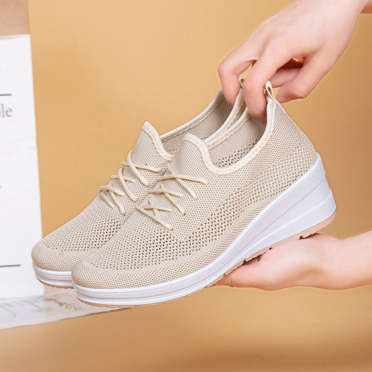 Mesh shoes women's inner height shoes breathable mesh surface slip resistant soft sole comfortable casual shoes  walking shoes