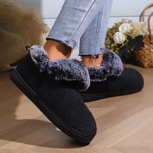 Women’s Felt-Fur Collar Indoor Winter Shoes | Cozy Slip-Ons