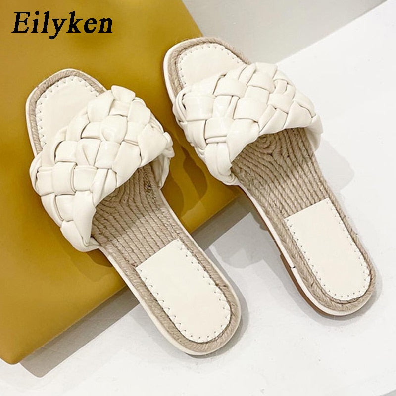 Summer New Women's Slippers Fashion Weave Flat Heel Casual Ladies Shoes Outdoor Beach Peep Toe Female Slides Shoes  casual slippers
