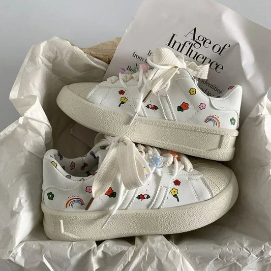 Spring Sports Running White Chunky Sneakers Women Shoes Platform Loafers Lace Up Flats Trend Spring Casual  Vulcanized Shoes  Sneakers