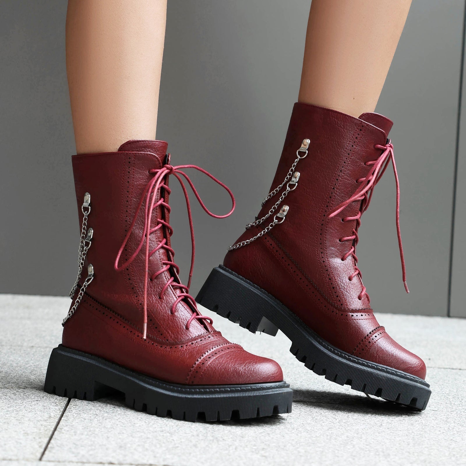 Large-size Womens Chunky-heeled Mid-calf Dr Martens Boots For Fall And Winter 
