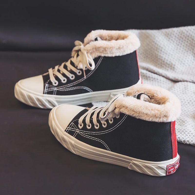 Women’s Warm Winter Canvas Shoes – Velvet High-Top Flat Sneakers 