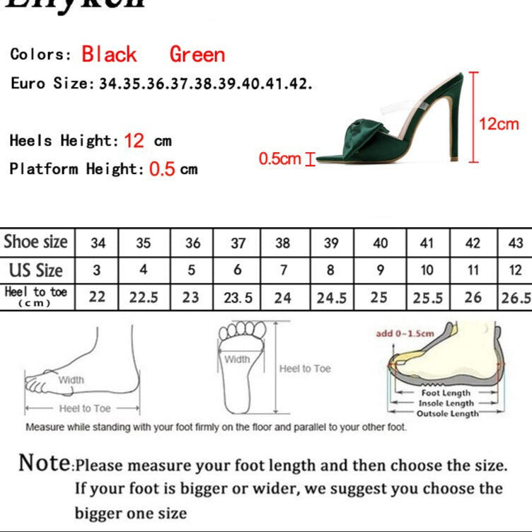 New Fashion Bowknot Women's Slippers Pointed Toe Thin High Heels Summer Elegant Dress Party Ladies Slides Pumps Shoes  casual slippers