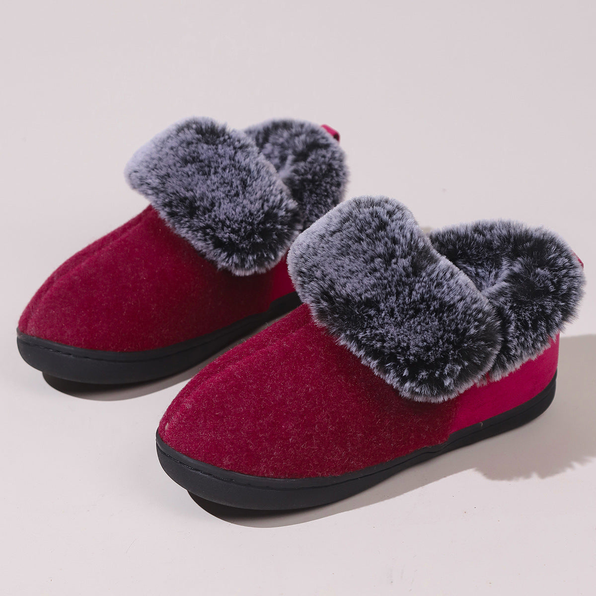 Women’s Felt-Fur Collar Indoor Winter Shoes | Cozy Slip-Ons