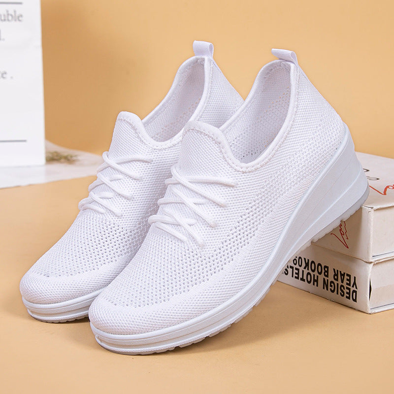 Mesh shoes women's inner height shoes breathable mesh surface slip resistant soft sole comfortable casual shoes  walking shoes