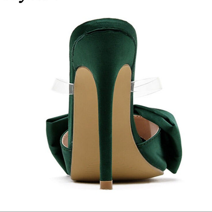 New Fashion Bowknot Women's Slippers Pointed Toe Thin High Heels Summer Elegant Dress Party Ladies Slides Pumps Shoes  casual slippers