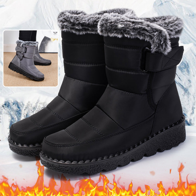 Snow Boots Winter Warm Hook And Loop Fastener Plush Shoes Women Waterproof Low Heels Platform Ankle Boots 