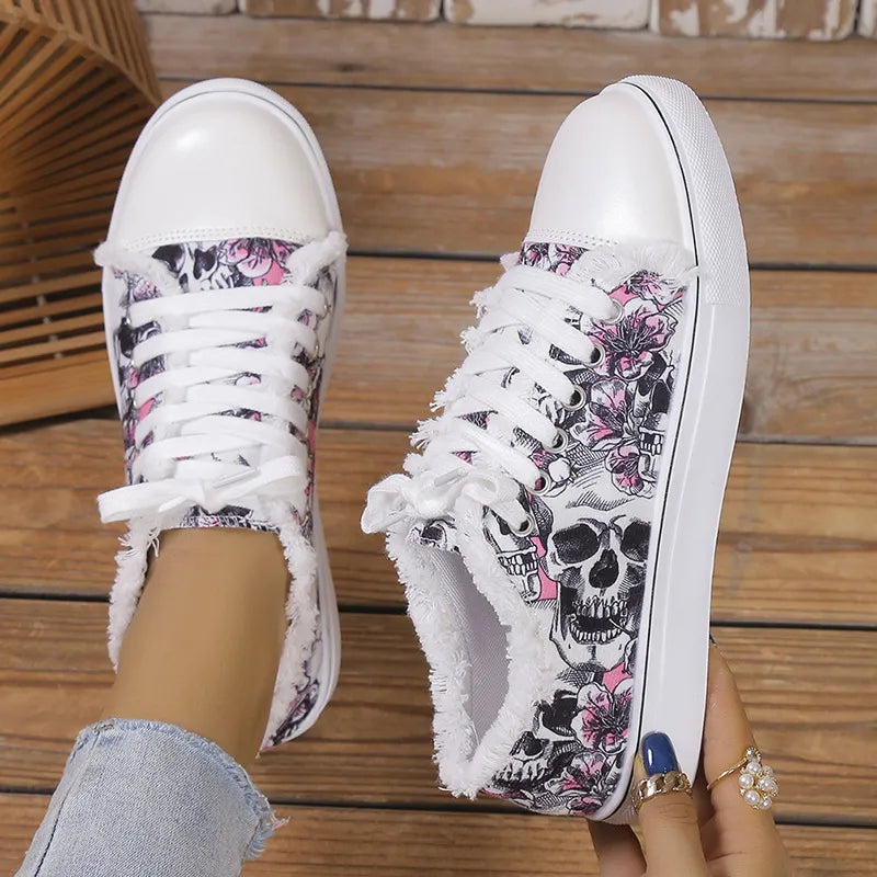 Raw Hem Printed Canvas Sneakers  Sneakers