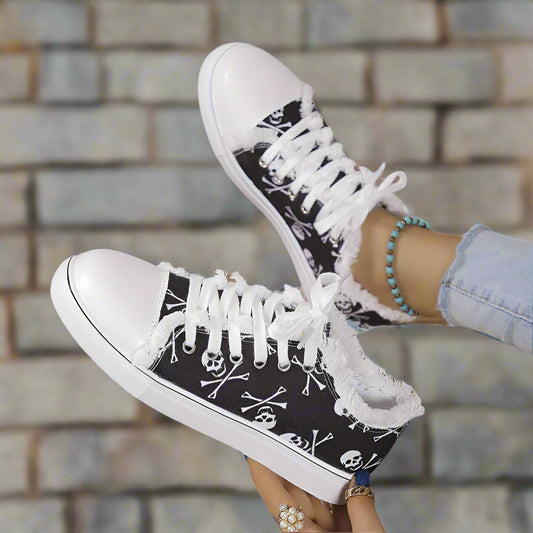 Raw Hem Printed Canvas Sneakers  Sneakers