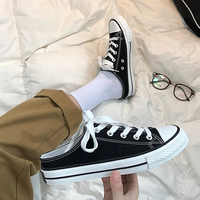 Round Toe Lace-Up Canvas Sneakers  Sneakers
