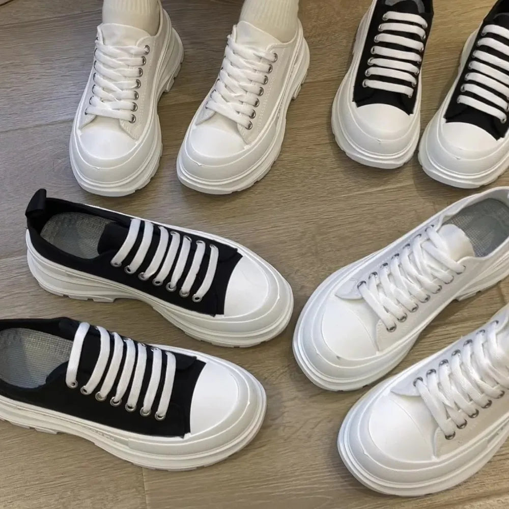 Lace Up Round Toe Platform Sneakers  Sneakers