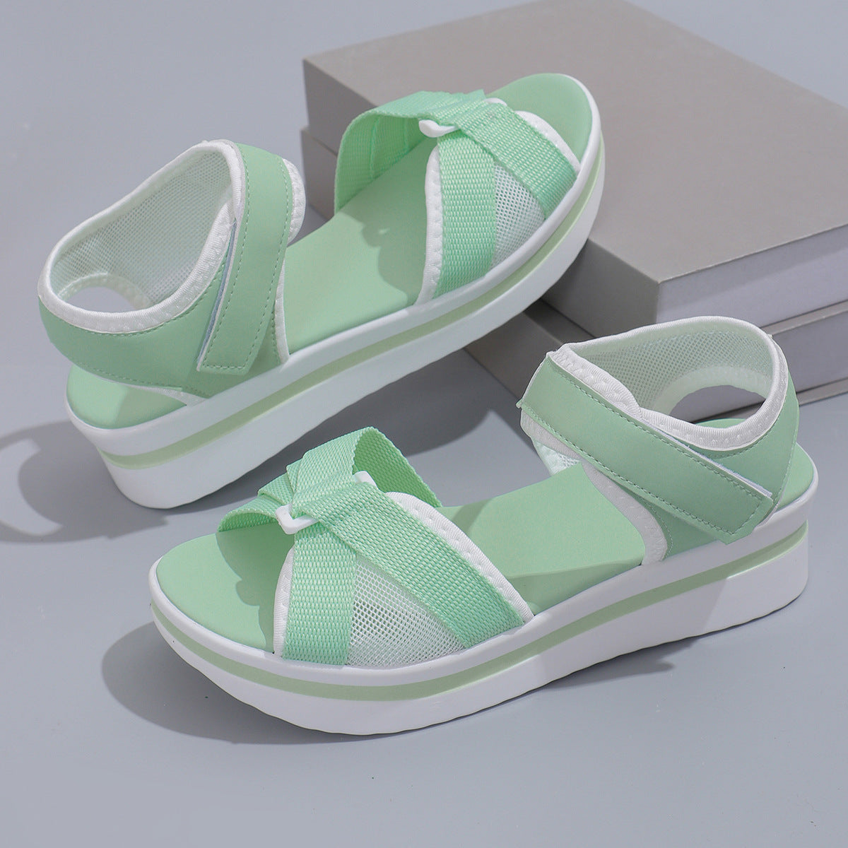 Women’s Summer Mesh Cross-Strap Velcro Sandals  casual slippers