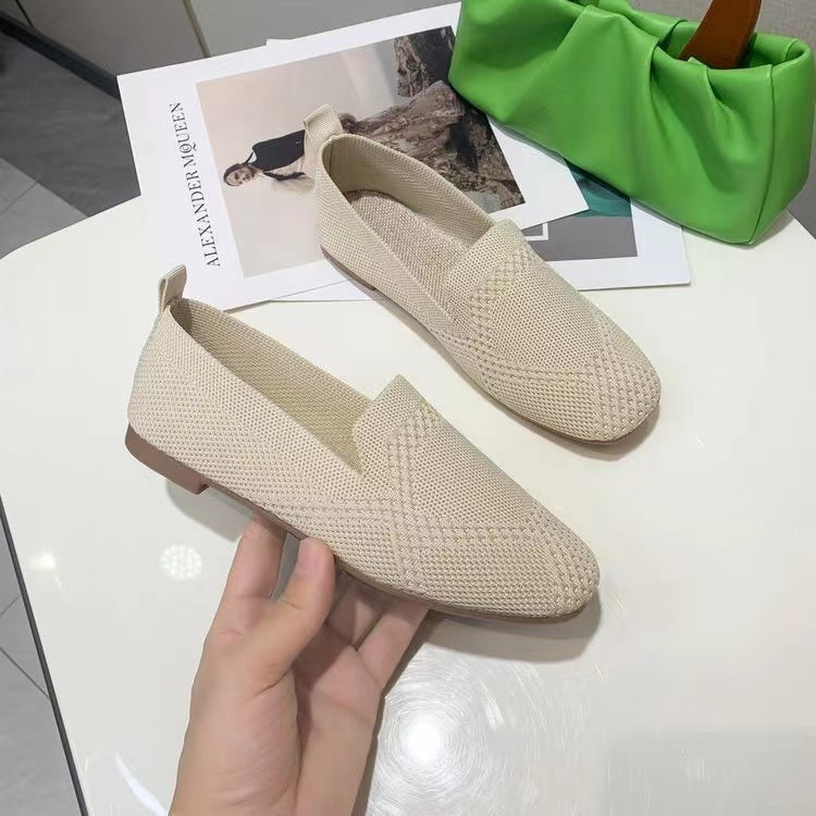 Women’s Low-Cut Square-Toe Flat Bottom Sneakers  walking shoes