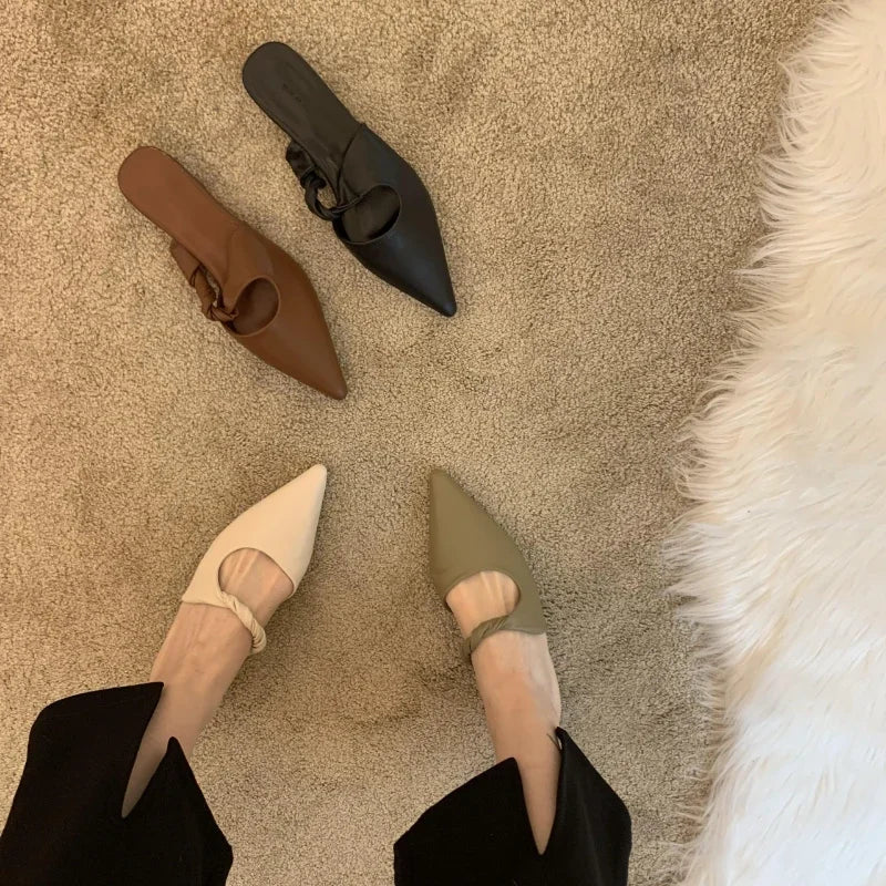 New Spring Women's Slippers Pointed Toe Toe Sandals Slippers Flat Casual  All-match Sexy Solid Color Women's Mules Slides  casual slippers