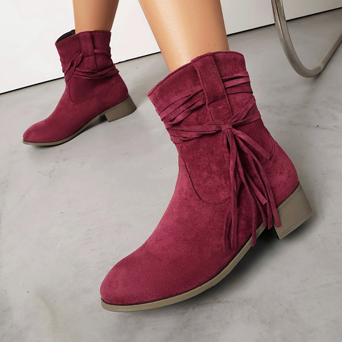 Short Boots Round Toe Foreign Trade Suede Tassel Women's Shoes  Boots