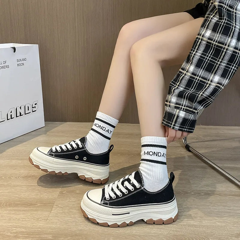 Round Toe Platform Canvas Sneakers  Sneakers