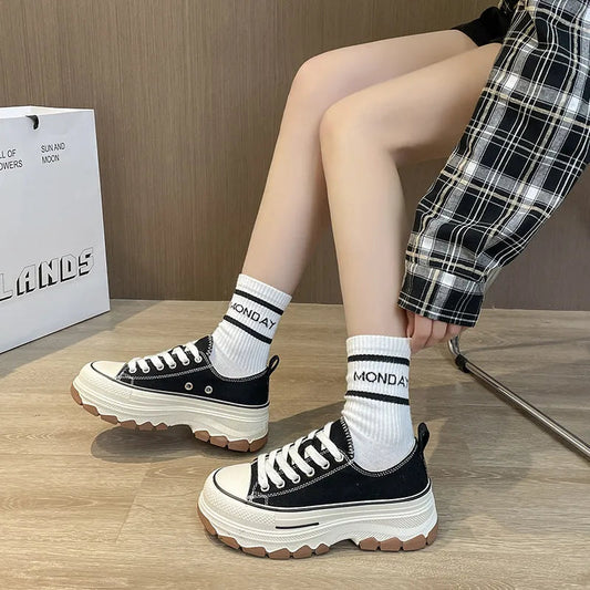 Round Toe Platform Canvas Sneakers  Sneakers