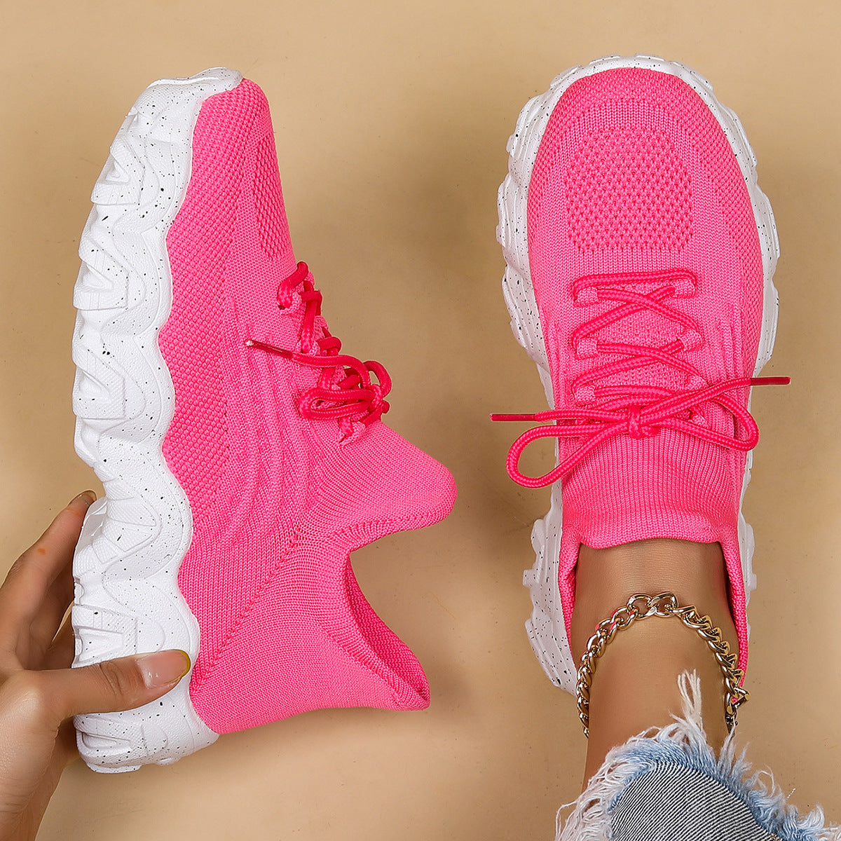 Women's Simple And Breathable Fly Woven Socks And Shoes  walking shoes