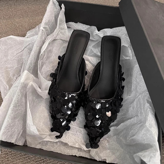 Thin Heel Bling Sexy Women Slippers Mules Shoes Dress Party Sandals Summer Flip Flops Casual Walking Mujer Zapatos Slides  casual slippers