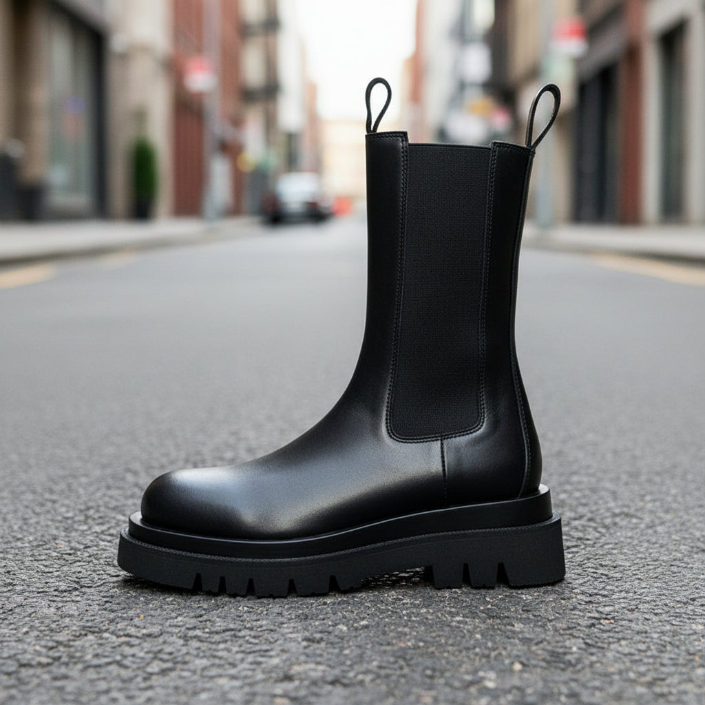 Mid-calf Thick-soled Women's Leather Boots In British Style 