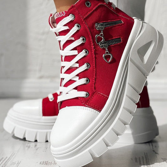 Muffin Heel Side Zipper Front And Rear Lace-up Fashion Casual Sneakers CJ