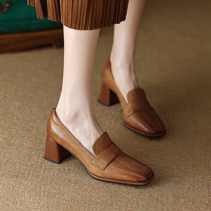 Square-toe Chunky-heel Mid-heel Low-cut Shoes 