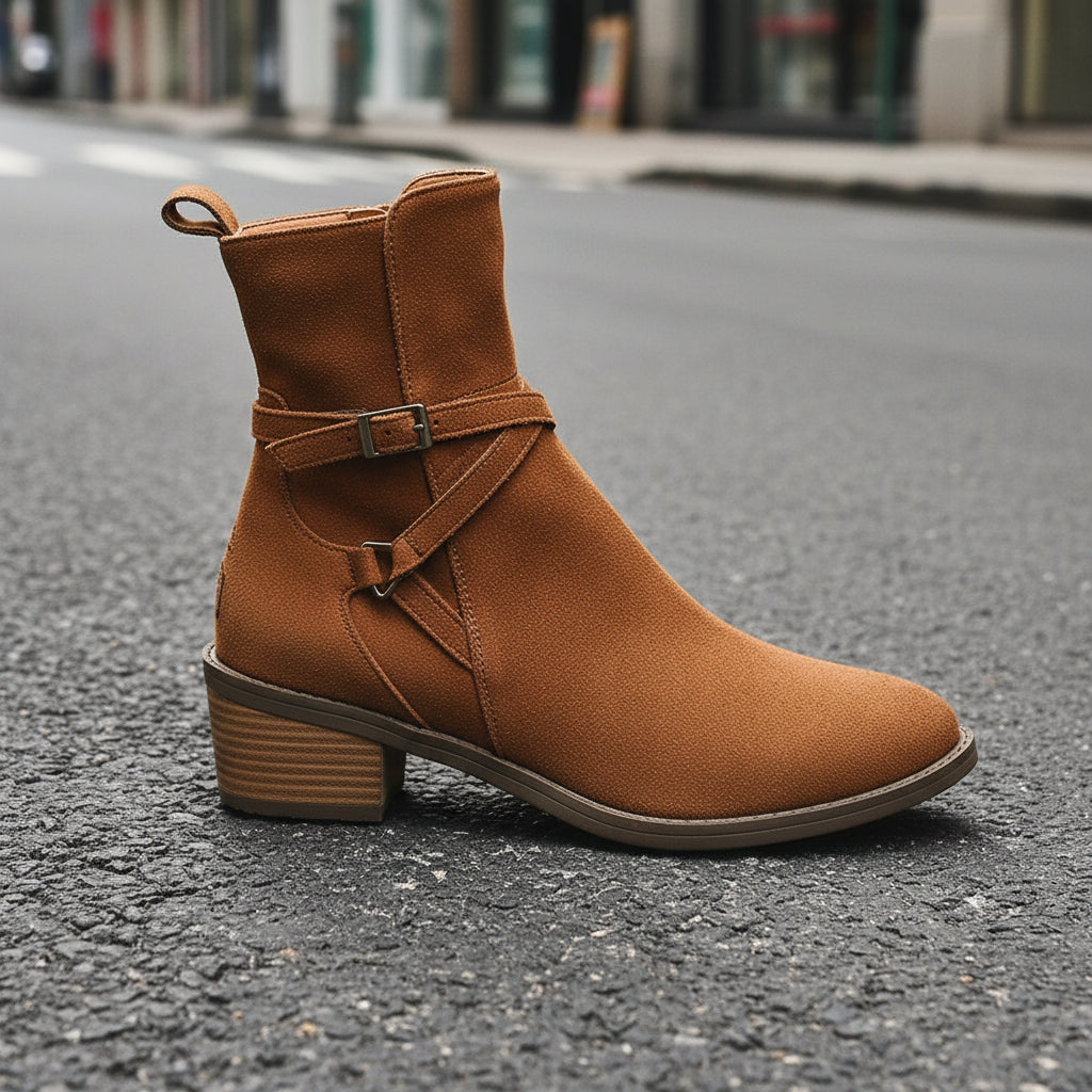 Cross-Strap Side-Zipper Mid-Heel Ankle Boots Women