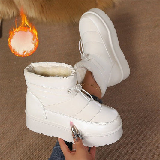 Bottines courtes doublées en polaire pour femmes – Bottines d'hiver chaudes doublées en coton