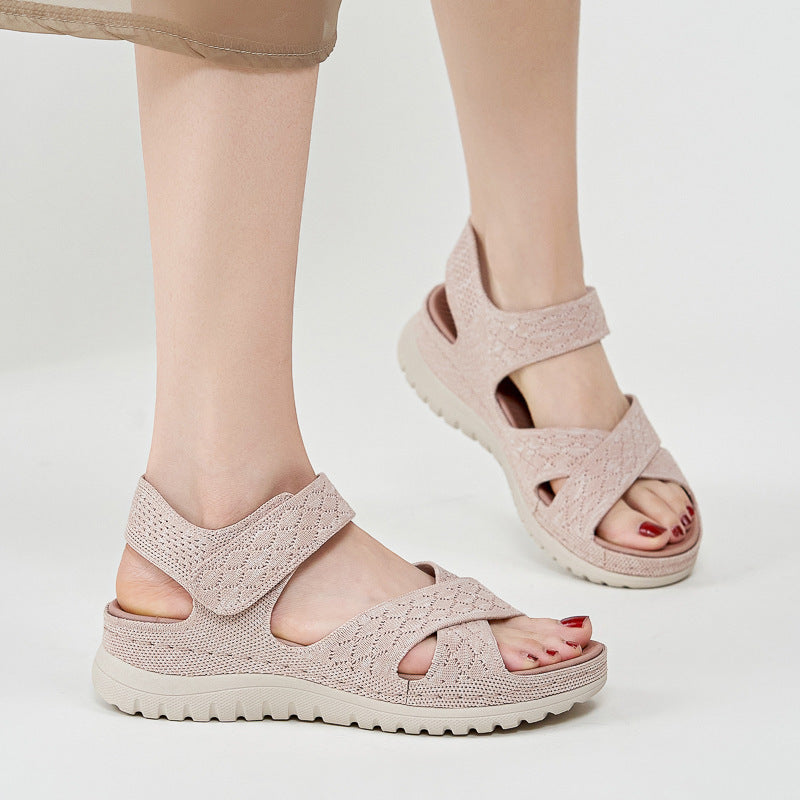 Sports and leisure sandals with Velcro hollow out thick soled women's casual shoes  walking shoes
