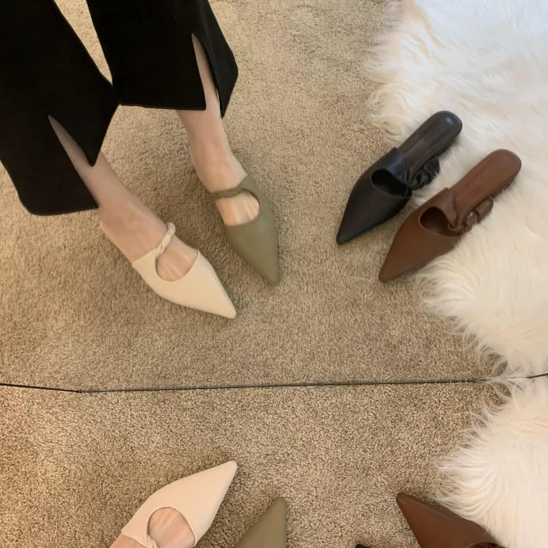 New Spring Women's Slippers Pointed Toe Toe Sandals Slippers Flat Casual  All-match Sexy Solid Color Women's Mules Slides  casual slippers