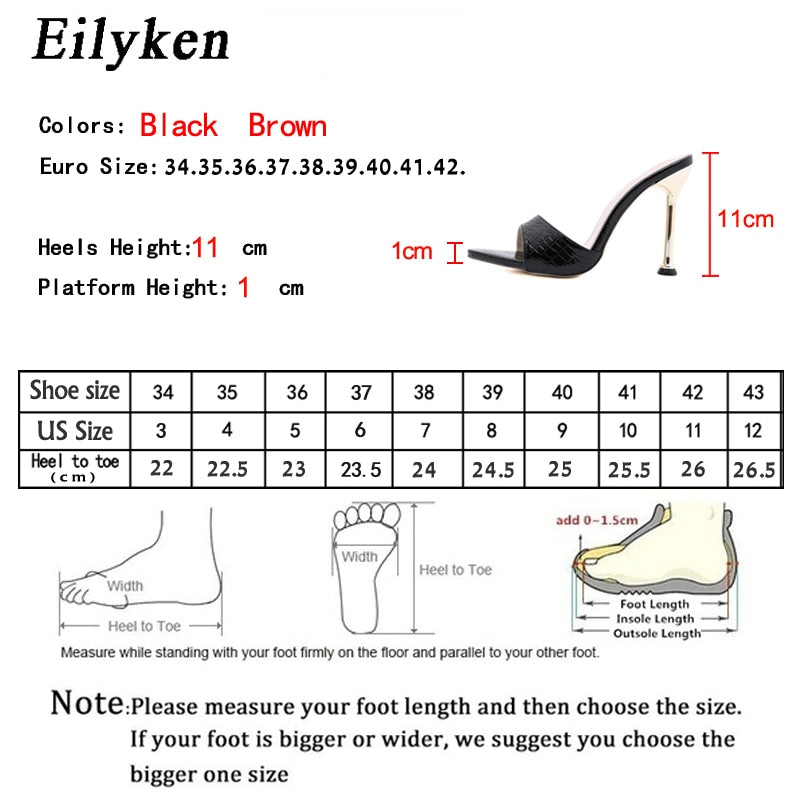 Eilyken Summer New Women Slippers Snake Print Mule High Heels Shoes Sandals Sexy Pointed Toe Metal Heel Slides Party Dress Shoes  casual slippers