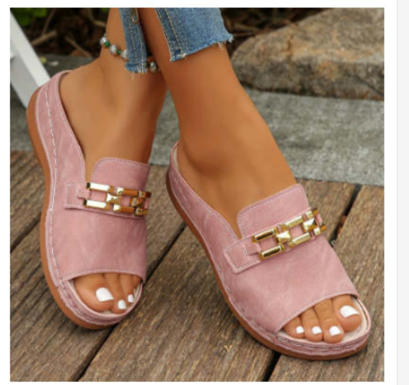 Plus Size Peep Toe Slippers With Metal Accessories  casual slippers