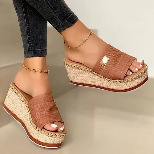 Puimentiua Platform Wedges Slippers Women Sandals New Female Shoes Fashion Heeled Shoes Casual Summer Slides Slippers Women  casual slippers