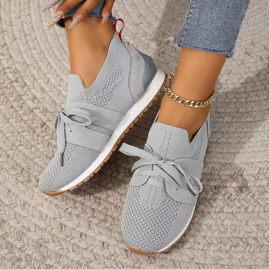 New Lace Up Mesh Flats Shoes For Women Breathable Casual Breathable Walking Wedges Shoes  walking shoes