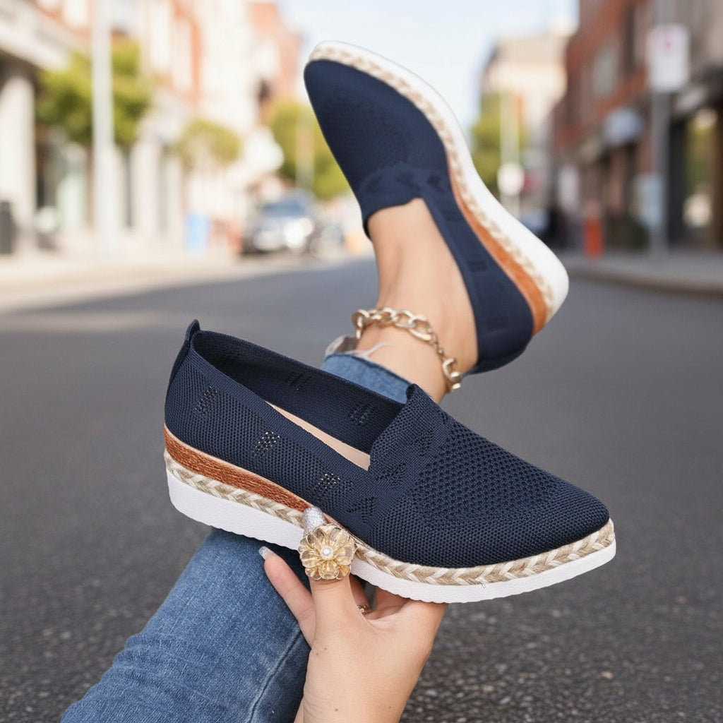 Woven Hemp Rope Platform Shallow Breathable Snakeskin Pointed Toe Women's Flats 