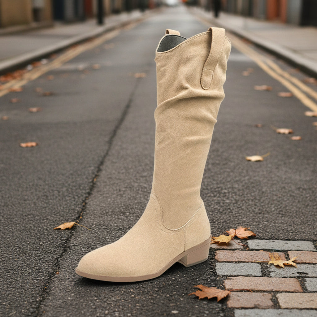 Chunky Heel Suede High-Top Riding Boots Women | Stepique