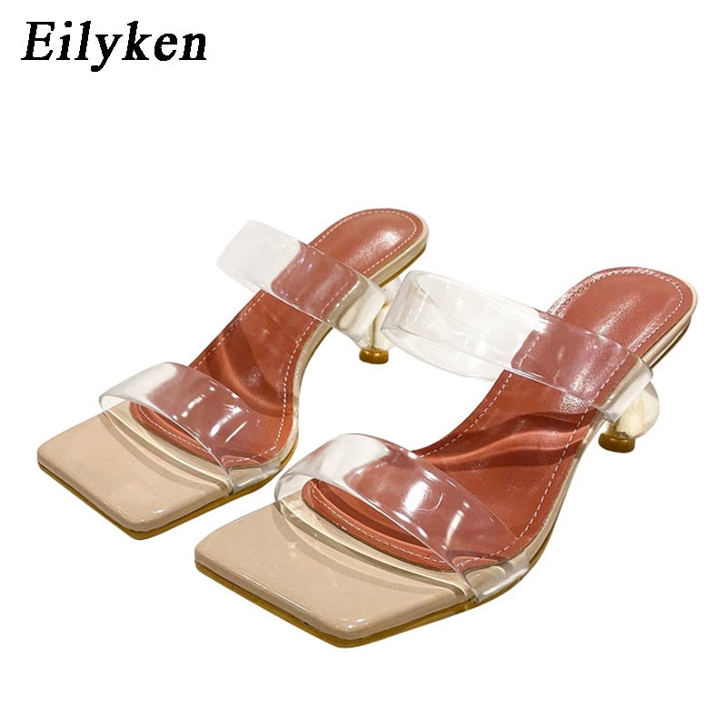 Summer Square Toe Ladies Slippers PVC Transparent Crystal Strange Style Clear Heel Women Leopard Grain Slides  casual slippers