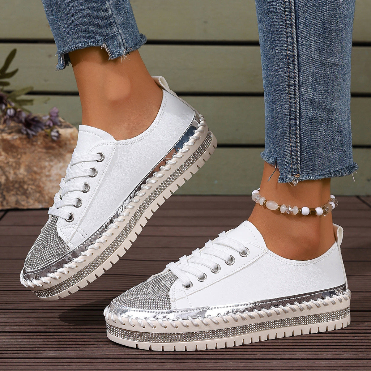 Women’s Plus Size White Sneakers – Chunky Sole Casual Everyday Shoes - Stepique