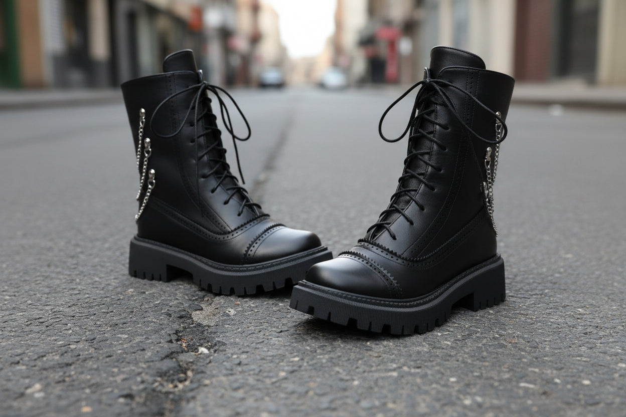 Large-size Womens Chunky-heeled Mid-calf Dr Martens Boots For Fall And Winter 