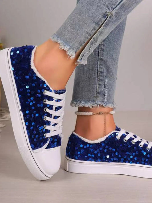 Sequin Round Toe Flat Sneakers  Sneakers