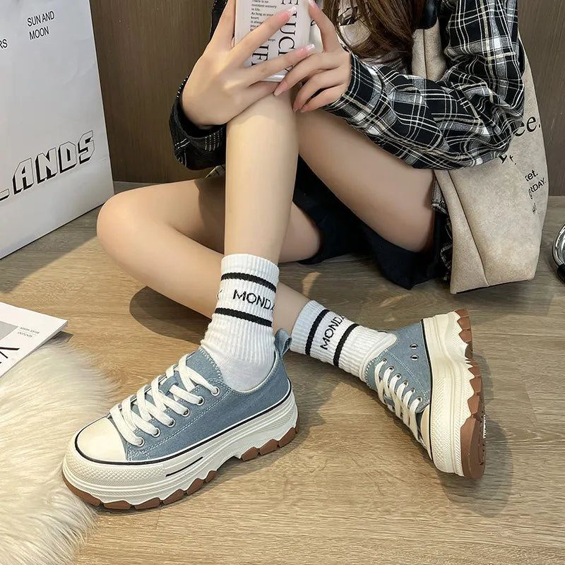 Round Toe Platform Canvas Sneakers  Sneakers