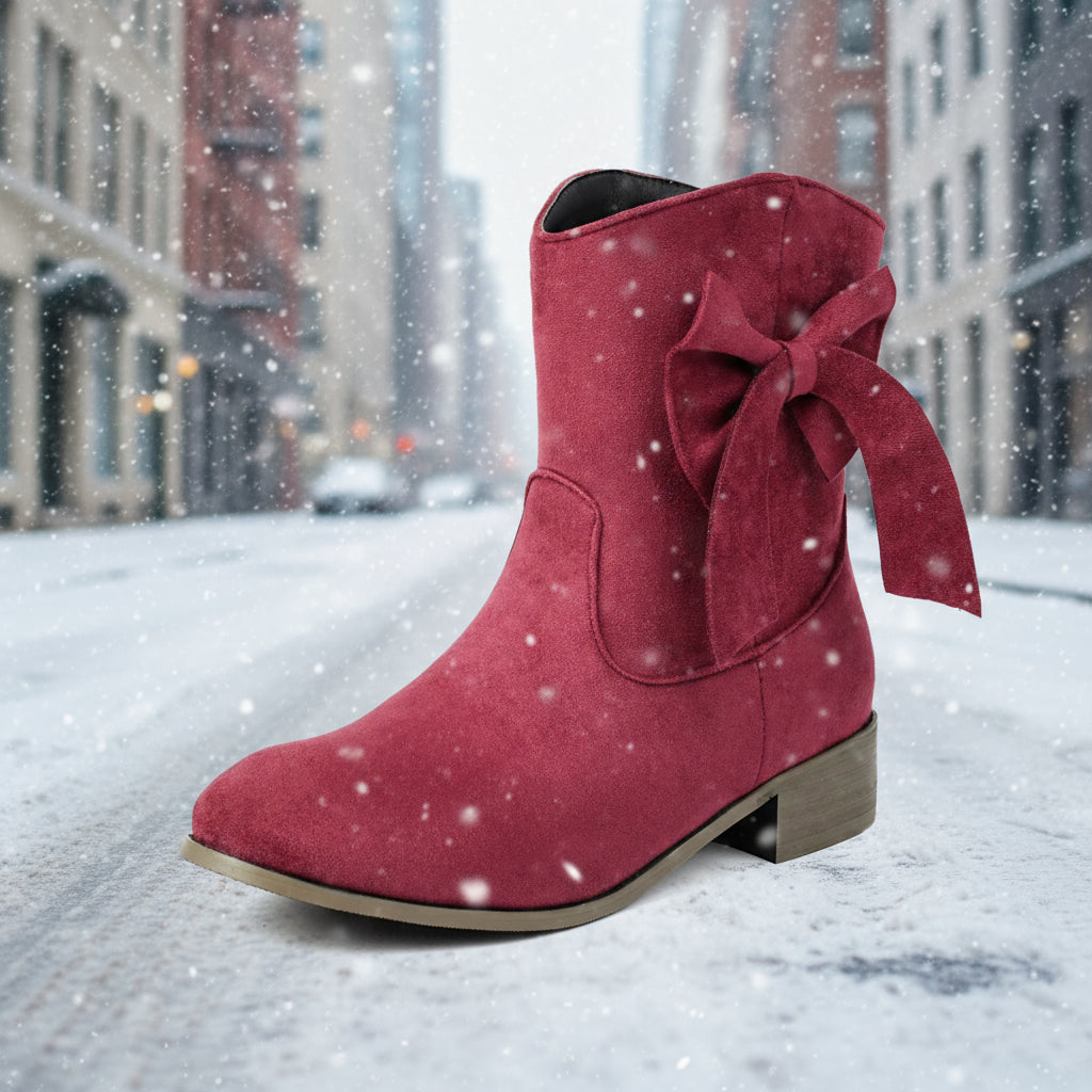 Low Heel Suede Large Size Sweet Bow Casual Boots 