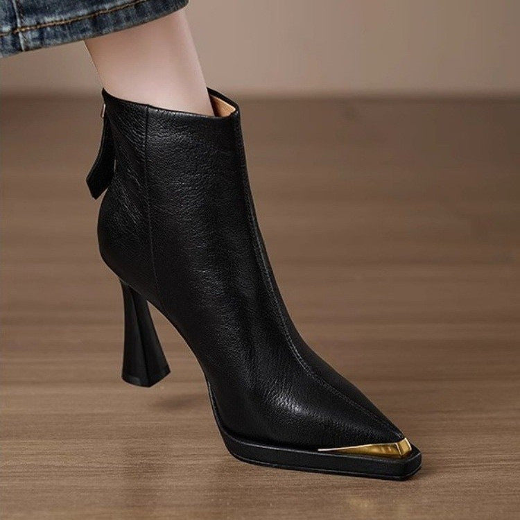 AutumnWinter Europe New Pointed Toe Chunky Heel Side Zip Boots For Women 