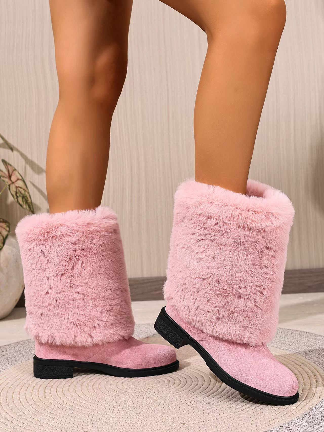 Womens Chunky Heeled Snow Boots 