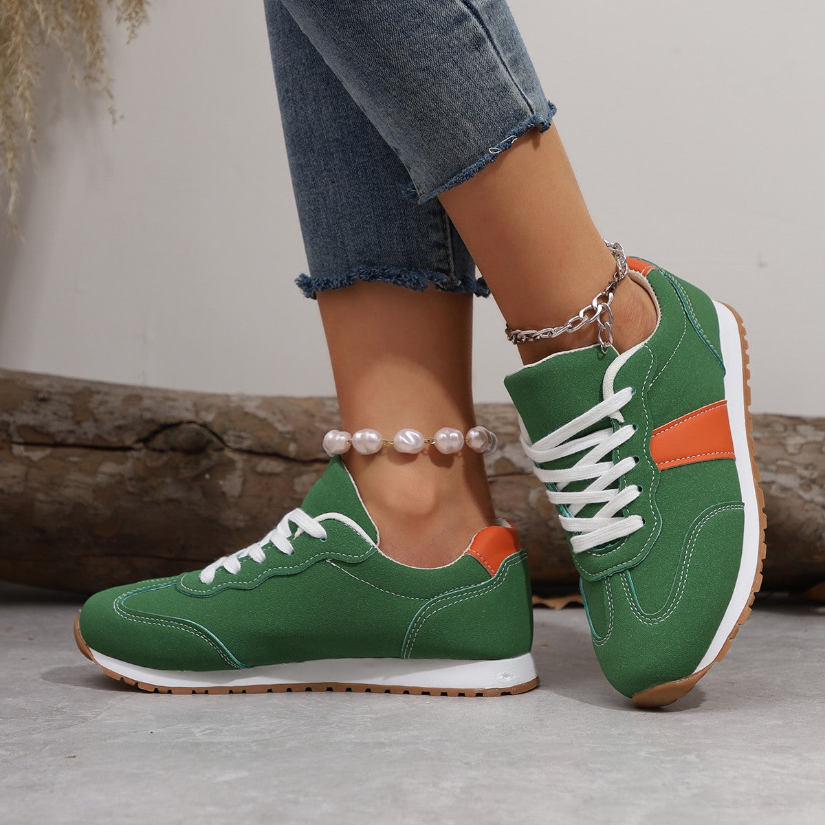 Womens Round-toe Lace-up Casual Thick-soled Elevating Sneakers 