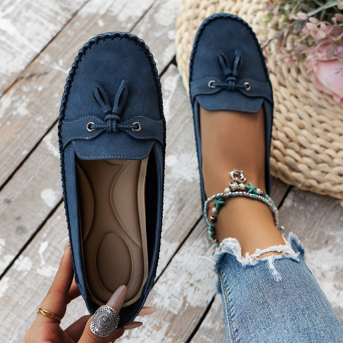 Women's Round Head Loafers Fashion Non-slip Soft Comfortable Flats Shoes  casual slippers